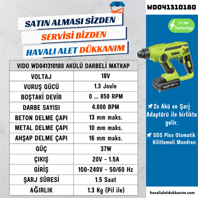 VIDO WD041310180 Akülü Darbeli Matkap 18V 2x Akü