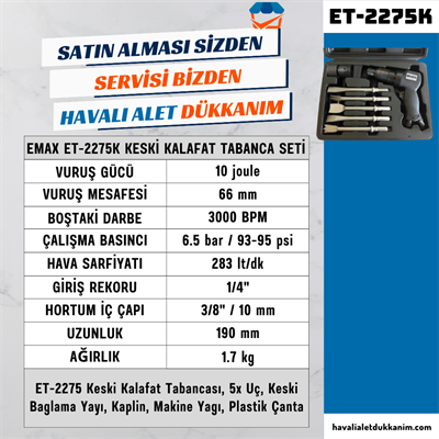 EMAX ET-2275K Keski Kalafat Tabanca Seti 190 mm