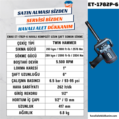 EMAX ET-1782P-6 Havalı Kompozit Uzun Şaft Somun Sökme 1