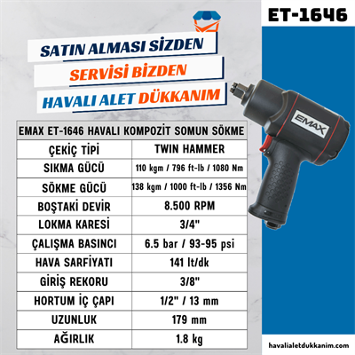 EMAX ET-1646 Havalı Kompozit Somun Sökme 3/4