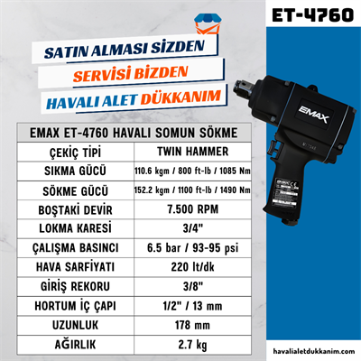 EMAX ET-4760 Havalı Somun Sökme 3/4