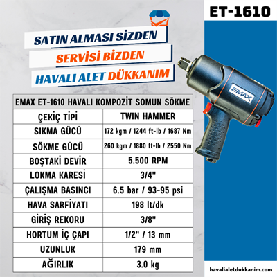 EMAX ET-1610 Havalı Kompozit Somun Sökme 3/4