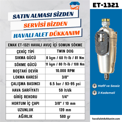 EMAX ET-1321 Havalı Avuç İçi Somun Sökme 3/8