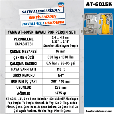 YAMA AT-6015K Havalı Pop Perçin Seti 4.8 mm