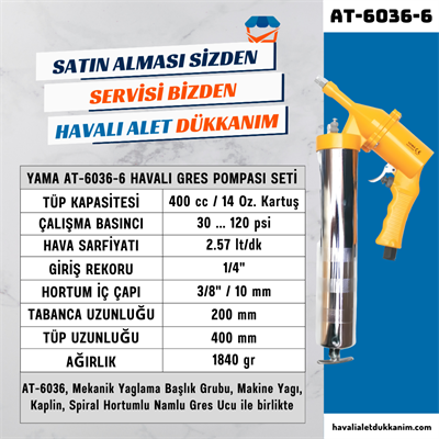 YAMA AT-6036-6 Havalı Gres Pompası Seti 400 cc