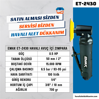 EMAX ET-2430 Havalı Avuç İçi Zımpara 50 mm