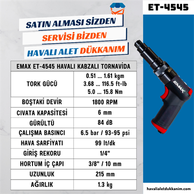 EMAX ET-4545 Havalı Kabzalı Tornavida 6 mm