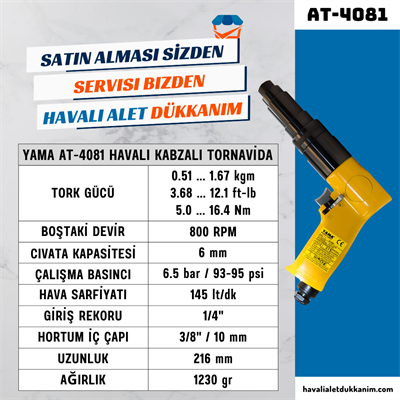 YAMA AT-4081 Havalı Kabzalı Tornavida 6 mm