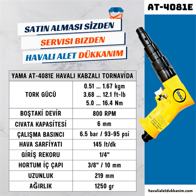 YAMA AT-4081E Havalı Kabzalı Tornavida Dıştan Tork Ayarlı 6 mm