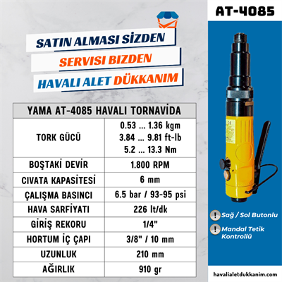 YAMA AT-4085 Havalı Tornavida Düz Tip 6 mm