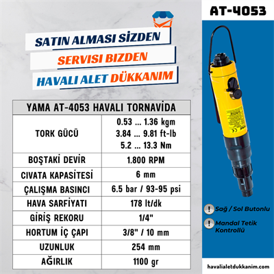 YAMA AT-4053 Havalı Tornavida Dıştan Tork Ayarlı Düz Tip 6 mm
