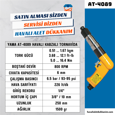 YAMA AT-4089 Havalı Kabzalı Tornavida Endüstriyel Dıştan Tork Ayarlı 6 mm
