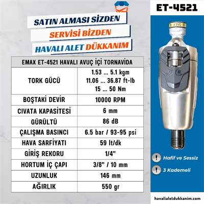 EMAX ET-4521 Havalı Avuç İçi Tornavida 6 mm