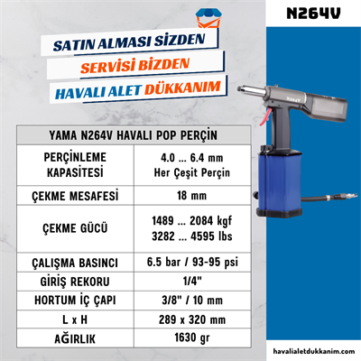 YAMA N264V Havalı Vakumlu Pop Perçin 6.4 mm