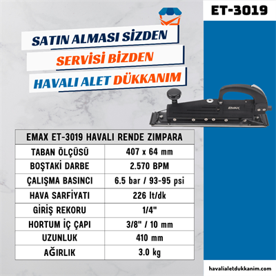 EMAX ET-3019 Havalı Ağır Hizmet Rende Zımpara