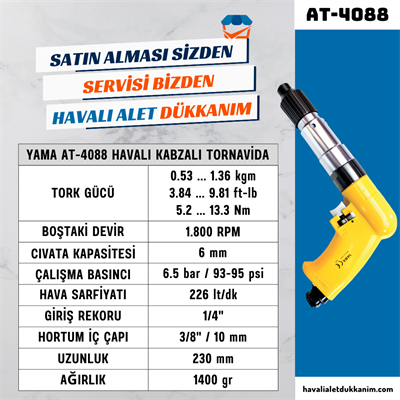 YAMA AT-4088 Havalı Kabzalı Tornavida Endüstriyel Dıştan Tork Ayarlı 6 mm