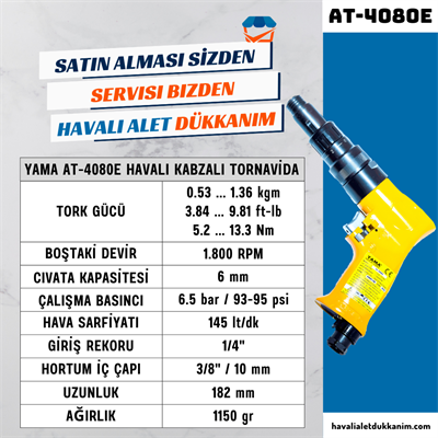 YAMA AT-4080E Havalı Kabzalı Tornavida Dıştan Tork Ayarlı 6 mm