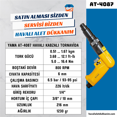 YAMA AT-4087 Havalı Kabzalı Tornavida 6 mm