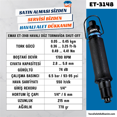 EMAX ET-3148 Havalı Düz Tornavida Shut-Off 6 mm