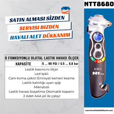 NT Tools NTT8680 8 Fonksiyonlu Dijital Lastik Havası Ölçer