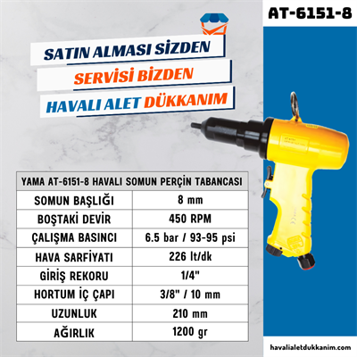 YAMA AT-6151-8 Havalı Somun Perçin Tabancası 8 mm