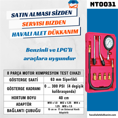 NT Tools NT0031 8 Parça Motor Kompresyon Test Cihazı