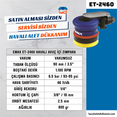 EMAX ET-2460 Havalı Avuç İçi Zımpara 90 mm