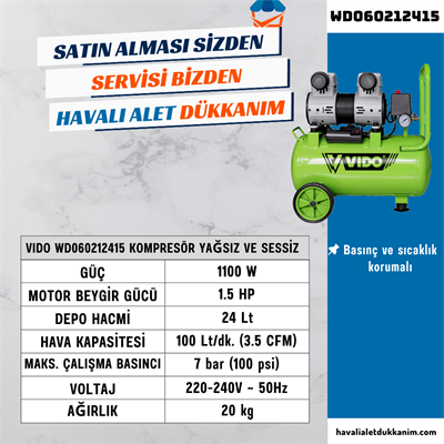 VIDO WD060212415 Kompresör Yağsız ve Sessiz 24 Lt