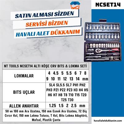 NT Tools NCSET14 Altı Köşe CrV Bits & Lokma Seti 46 Parça 1/4