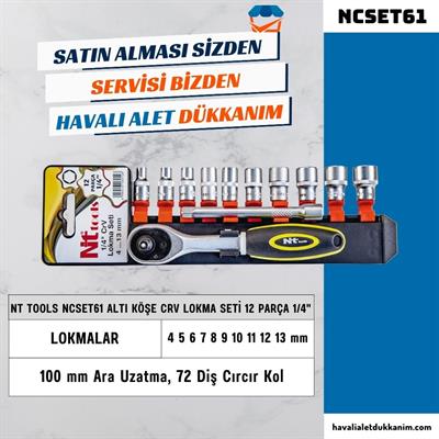 NT Tools NCSET61 Altı Köşe CrV Lokma Seti 12 Parça 1/4