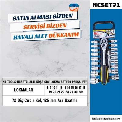 NT Tools NCSET71 Altı Köşe CrV Lokma Seti 20 Parça 1/2
