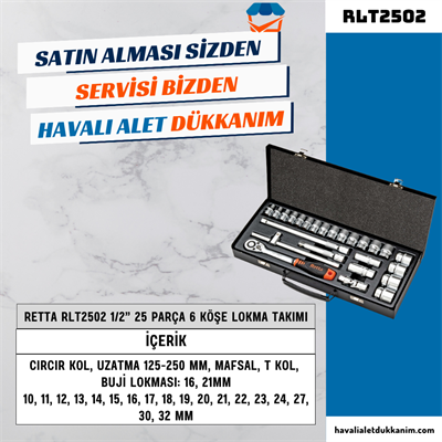 RETTA RLT2502 1/2” 25 Parça 6 Köşe Lokma Takımı