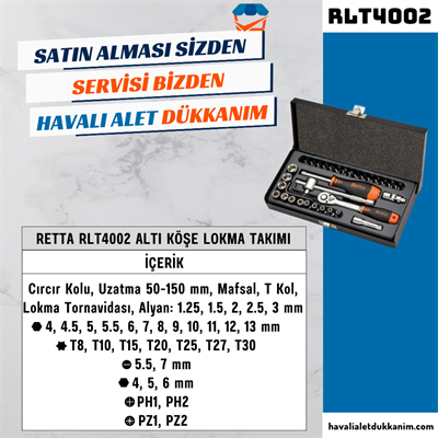 RETTA RLT4002 Altı Köşe Lokma Takımı 40 Parça 1/4