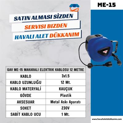 GAV ME-15 Makaralı Elektrik Kablosu 12 Metre
