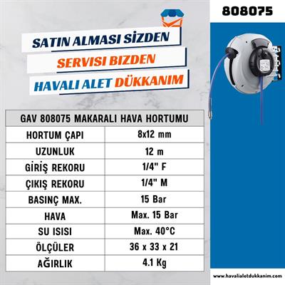 GAV 808075 Makaralı Hava Hortumu 12 Metre