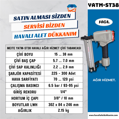 Meite YATM-ST38 Havalı Ağır Hizmet Çivi Tabancası 15-38 mm