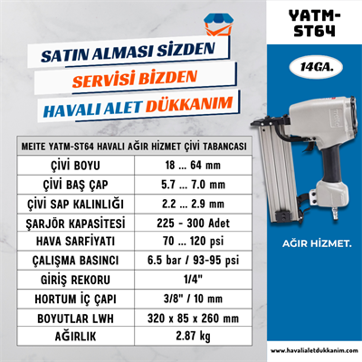 Meite YATM-ST64 Havalı Ağır Hizmet Çivi Tabancası 18-64 mm
