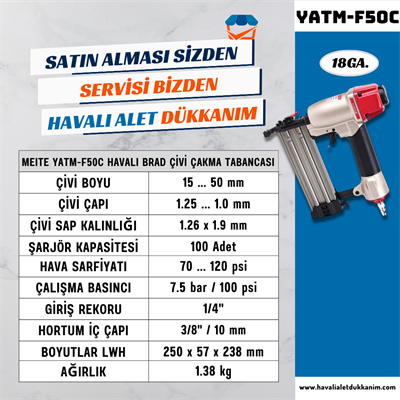 Meite YATM-F50C Havalı Brad Çivi Tabancası 15-50 mm