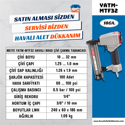 Meite YATM-MTF32 Havalı Brad Çivi Çakma Tabancası 10-32 mm