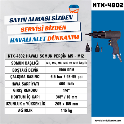 NTAirTools NTX-4802 Havalı Somun Perçin M5 - M12
