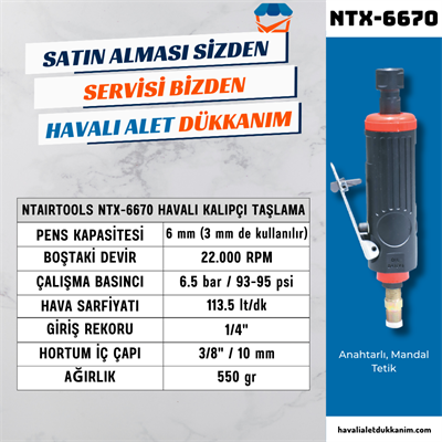 NTAirTools NTX-6670K Havalı Kalıpçı Taşlama Seti 6 mm