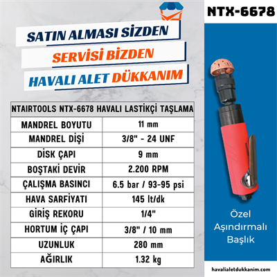 NTAirTools NTX-6678 Havalı Özel Lastikçi Taşlama 10 mm