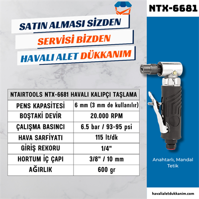 NTAirTools NTX-6681 Havalı Kalıpçı Taşlama 6 mm 90° 