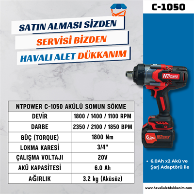 NTPOWER C-1050 Akülü Somun Sökme 3/4