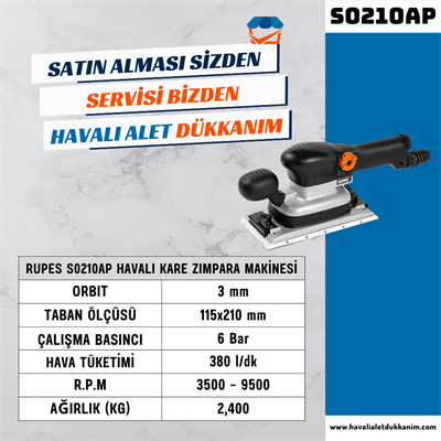 RUPES S0210AP Havalı Kare Zımpara Makinesi 115x210 mm
