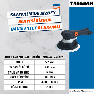 RUPES TA562AN Havalı Orbital Zımpara Makinesi 200 mm