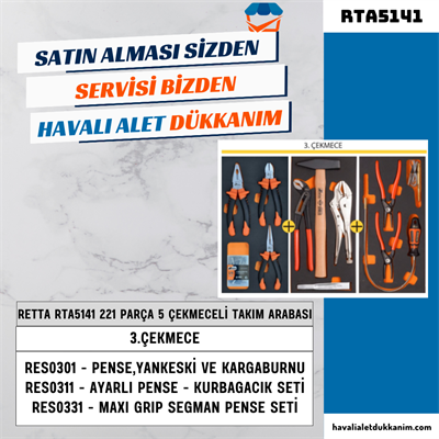 RETTA RTA5141 MONOLINE 221 Parça 5 Çekmeceli Dolu Takım Arabası