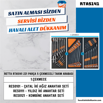 RETTA RTA5141 MONOLINE 221 Parça 5 Çekmeceli Dolu Takım Arabası