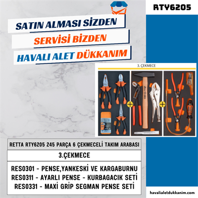 RETTA RTY6205 PROLINE 6 Çekmeceli 245 Parça Takım Arabası