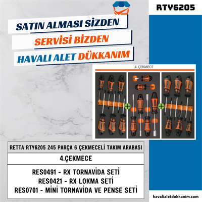 RETTA RTY6205 PROLINE 6 Çekmeceli 245 Parça Takım Arabası